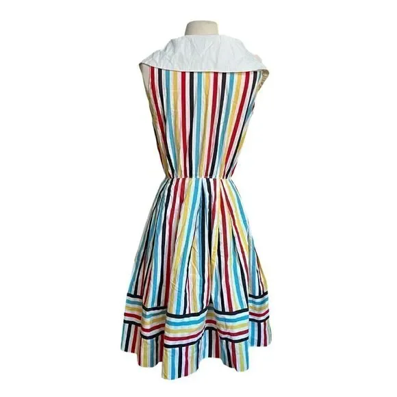 DREAMY Vintage 1950s Handmade One of a Kind Rainbow Shawl Collar Cotton Dress